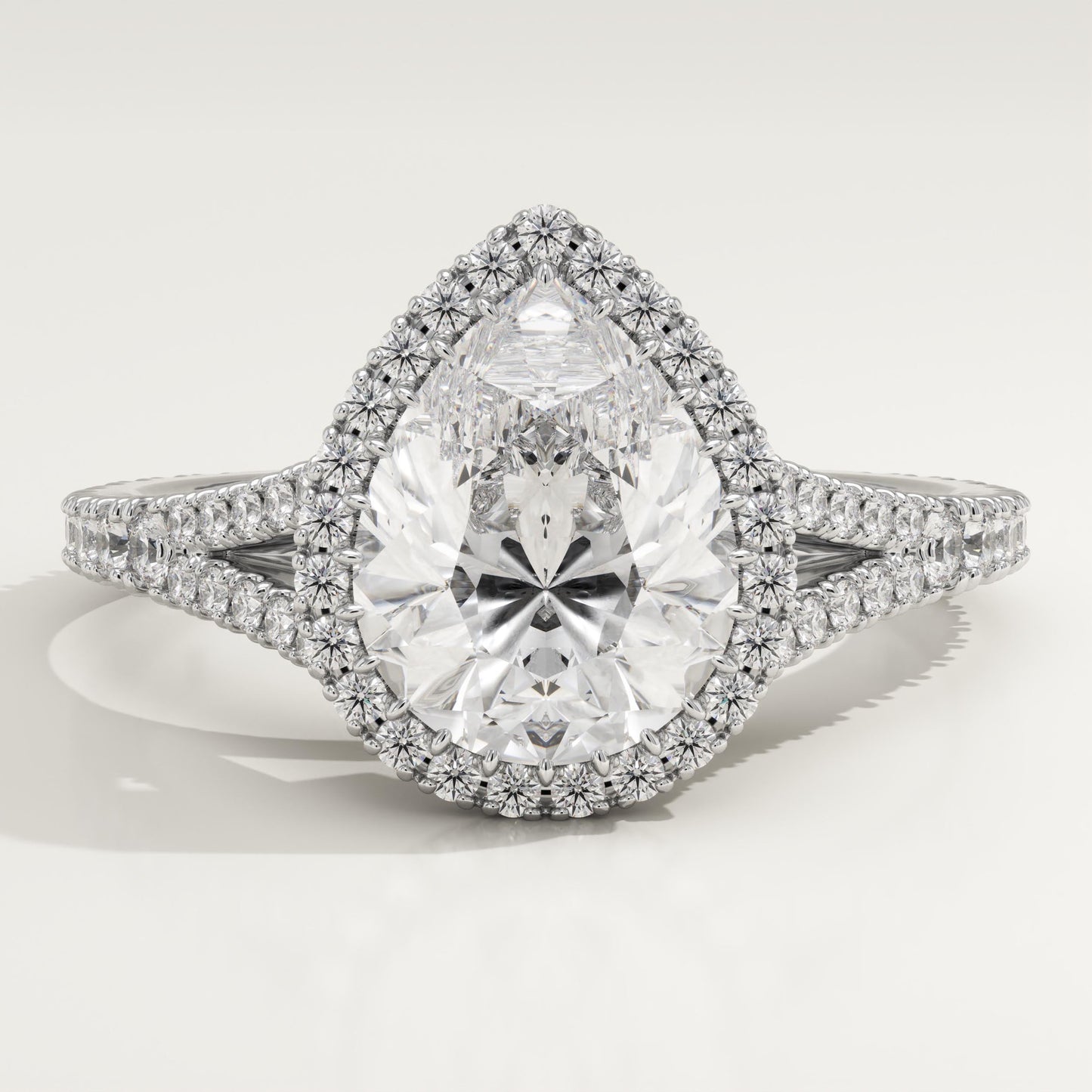 Pear Cut Halo & Pave Split Shank Lab-Grown Diamond Engagement Ring