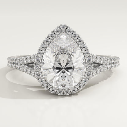 Pear Cut Halo & Pave Split Shank Lab-Grown Diamond Engagement Ring