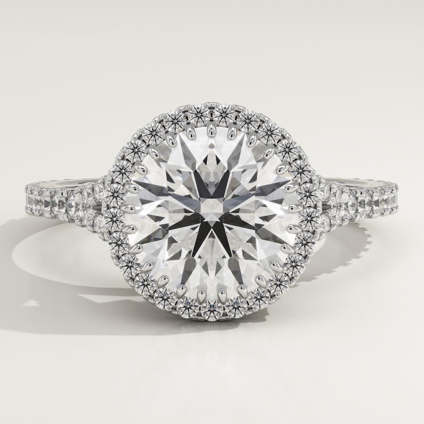 Round Cut Halo & Pave Split Shank Lab-Grown Diamond Engagement Ring