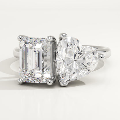 4.22 TCW Emerald & Heart Cut Toi Et Moi Lab-Grown Diamond Engagement Ring