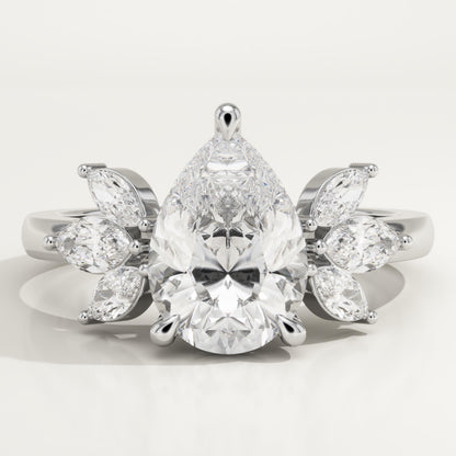 Pear Cut Cluster Lab-Grown Diamond Engagement Ring