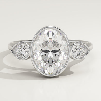 Oval Cut Three Stone Bezel Lab-Grown Diamond Engagement Ring