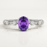 0.6 CT Oval Cut Pave February-Amethyst Birthstone Engagement Ring