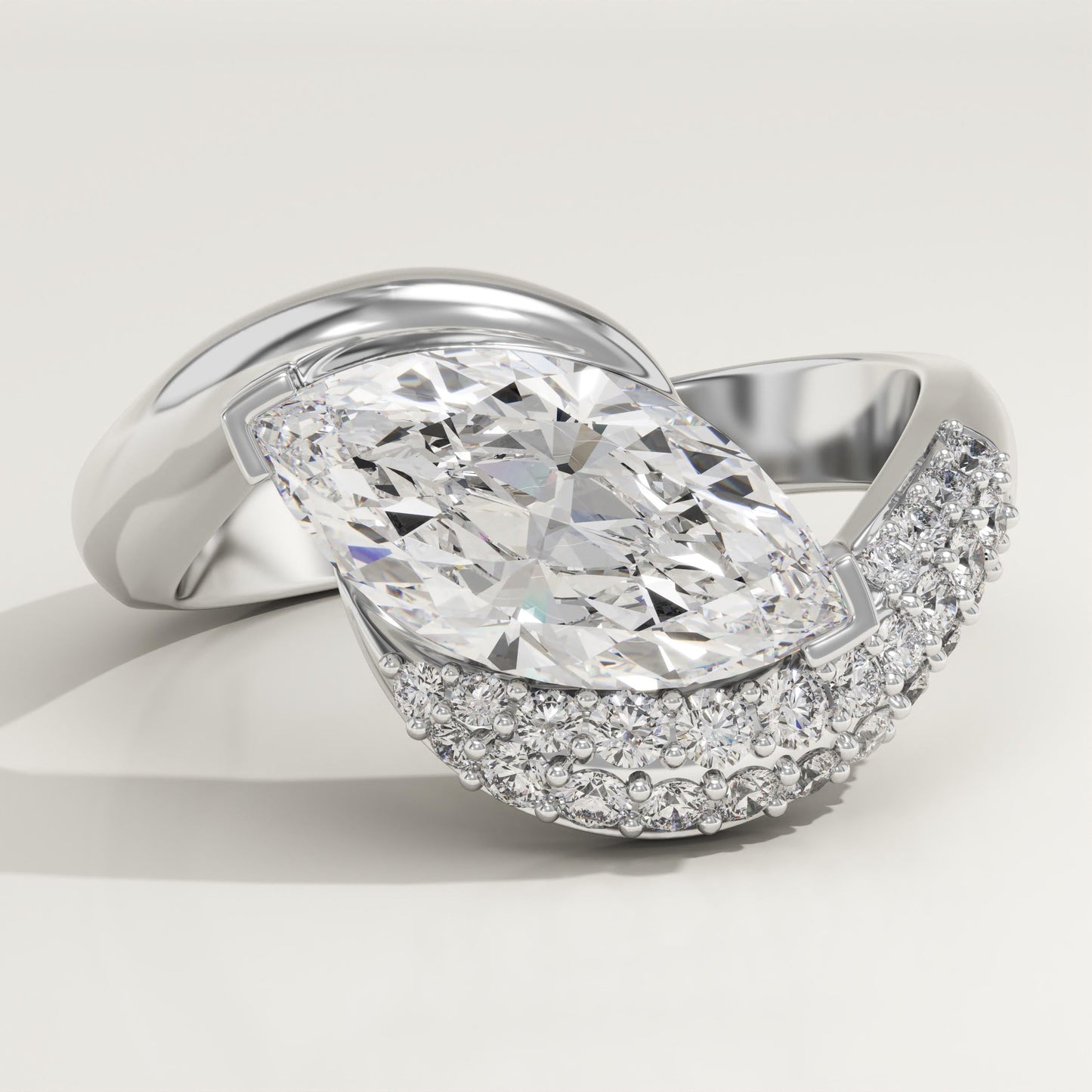 Marquise Cut Half Pave Lab-Grown Diamond Engagement Ring