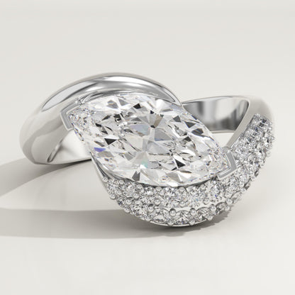 Marquise Cut Half Pave Lab-Grown Diamond Engagement Ring