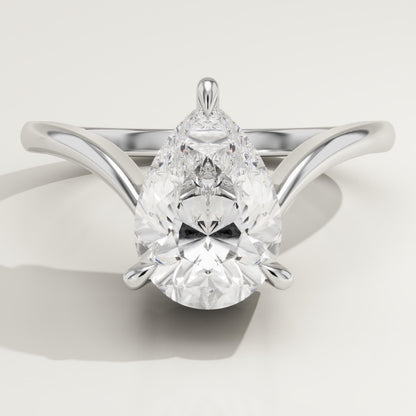 Pear Cut V Shaped Solitaire Lab-Grown Diamond Engagement Ring
