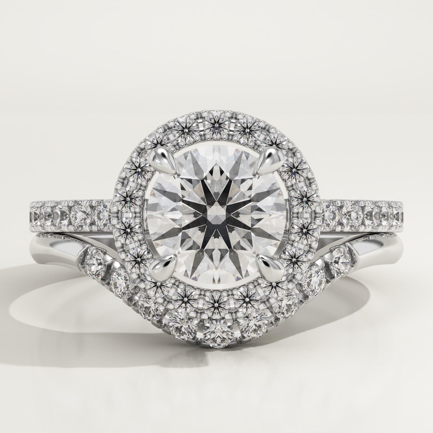 Round Cut Halo & Pave Lab-Grown Diamond Bridal Set