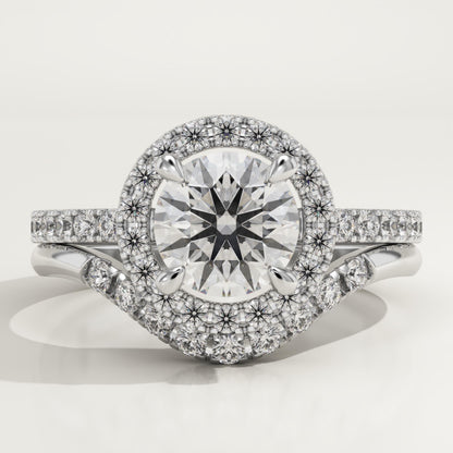 Round Cut Halo & Pave Lab-Grown Diamond Bridal Set