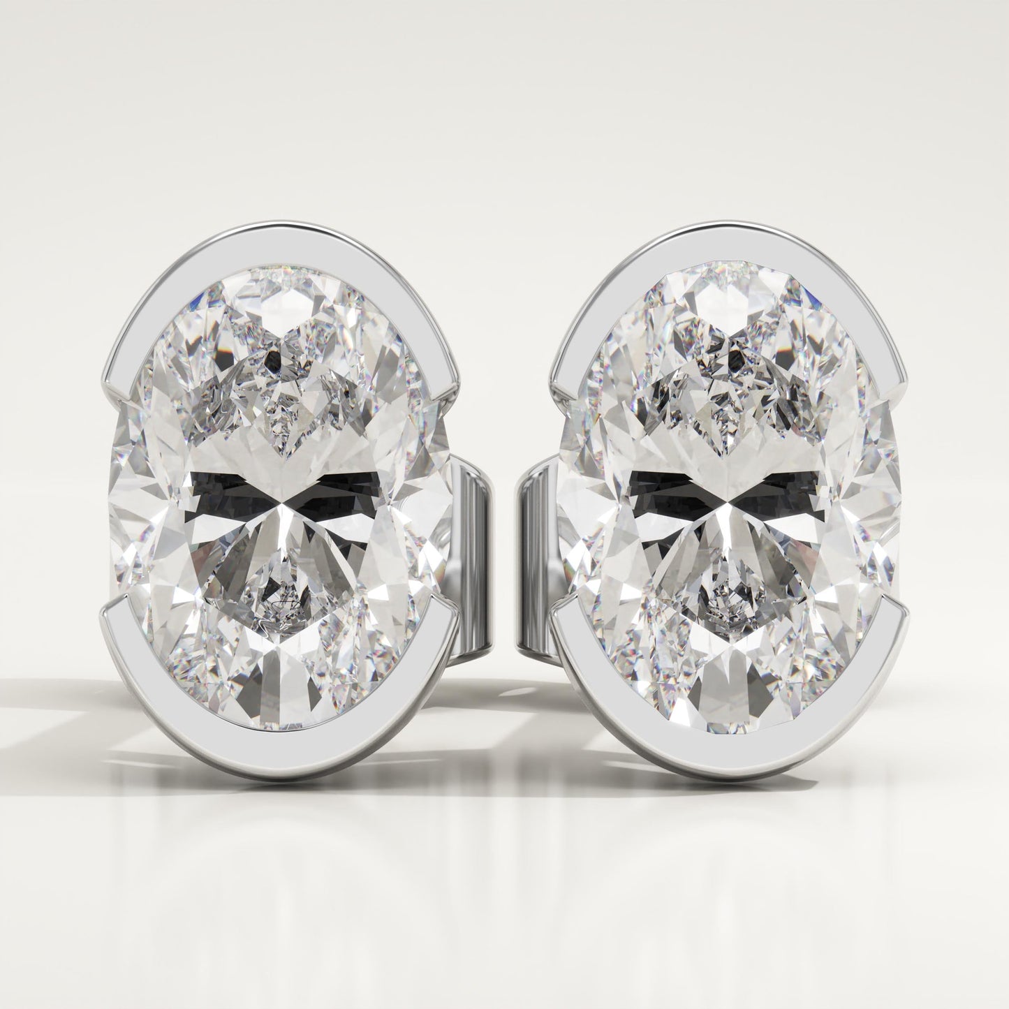1 TCW Oval Half Bezel Lab-Grown Diamond Stud Earrings