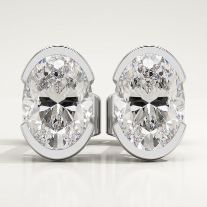 1 TCW Oval Half Bezel Lab-Grown Diamond Stud Earrings