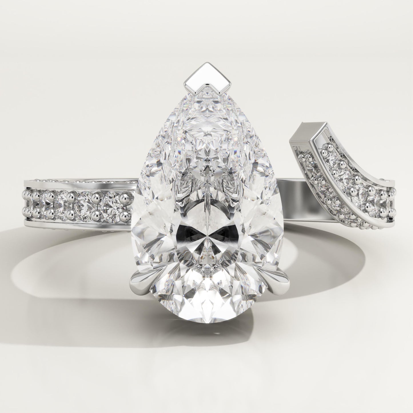 Pear Cut Open Shank Pave Lab-Grown Diamond Engagement Ring