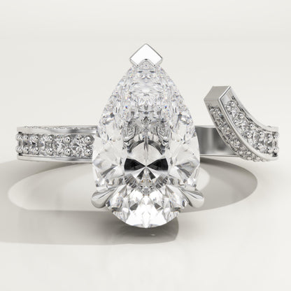 Pear Cut Open Shank Pave Lab-Grown Diamond Engagement Ring