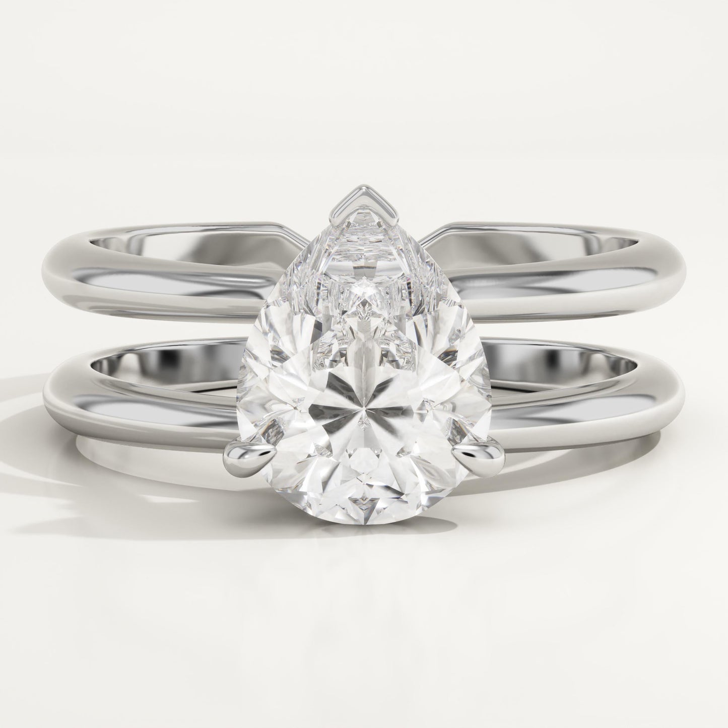 Pear Cut Double Shank Hidden Halo Lab-Grown Diamond Engagement Ring