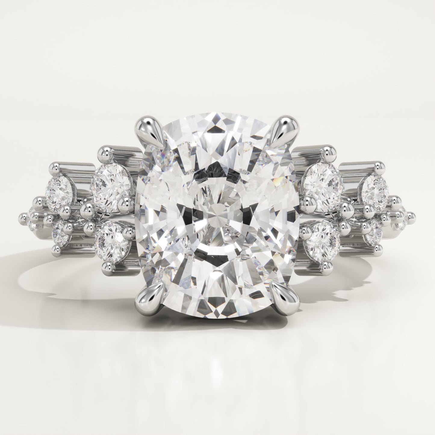 Elongated Cushion Cut Cluster Lab-Grown Diamond Engagement Ring