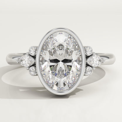 Oval Cut Bezel & Cluster Lab-Grown Diamond Engagement Ring