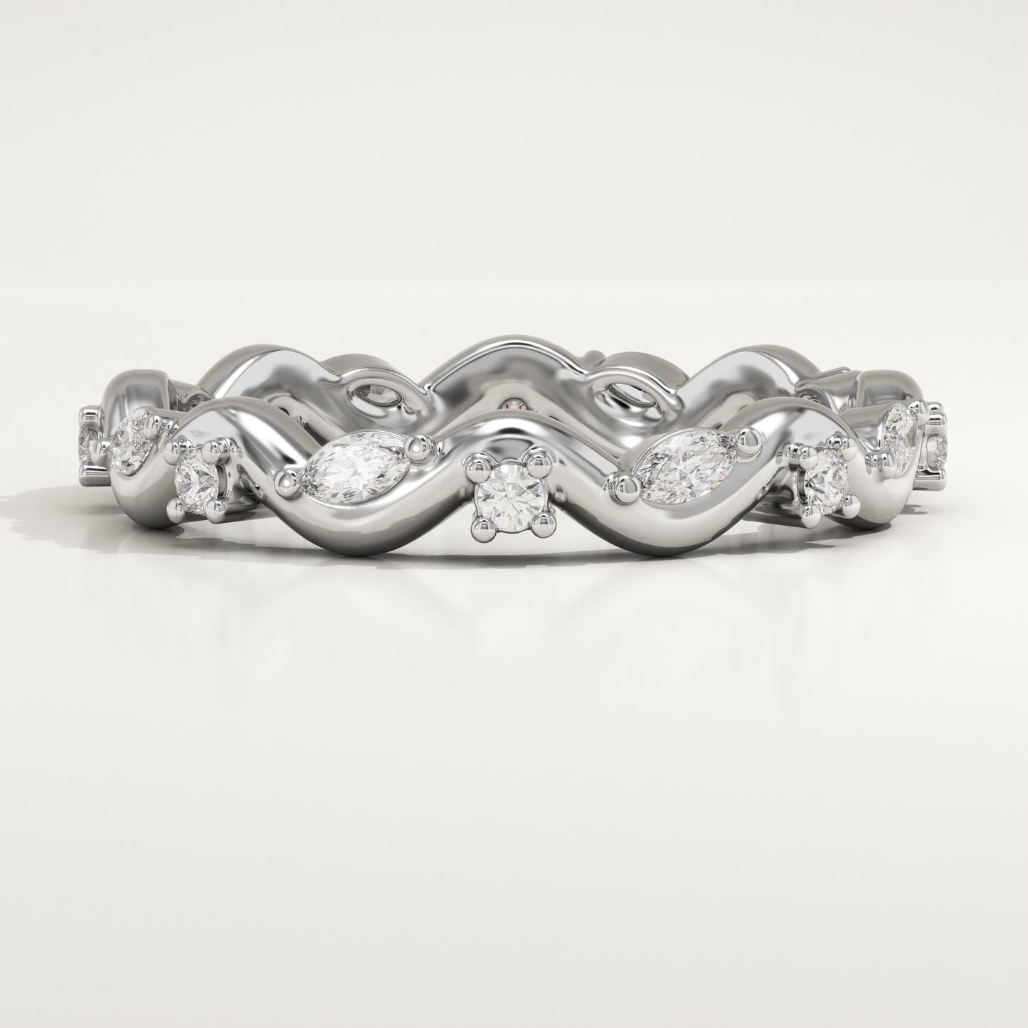 0.56 TCW Round & Marquise Lab-Grown Diamond Curved Wedding Band