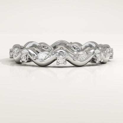 0.56 TCW Round & Marquise Lab-Grown Diamond Curved Wedding Band