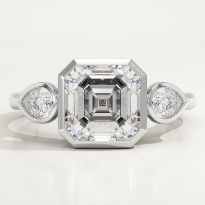 Asscher Cut Three Stone Lab-Grown Diamond Engagement Ring