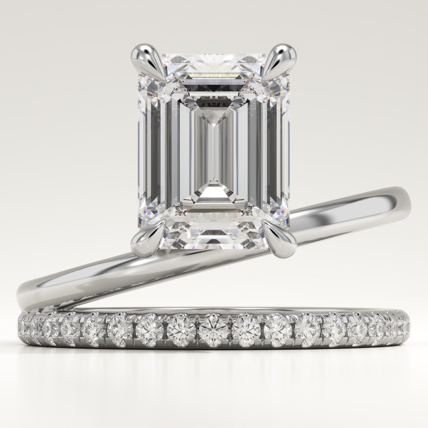 Emerald Cut Pave Lab-Grown Diamond Engagement Ring