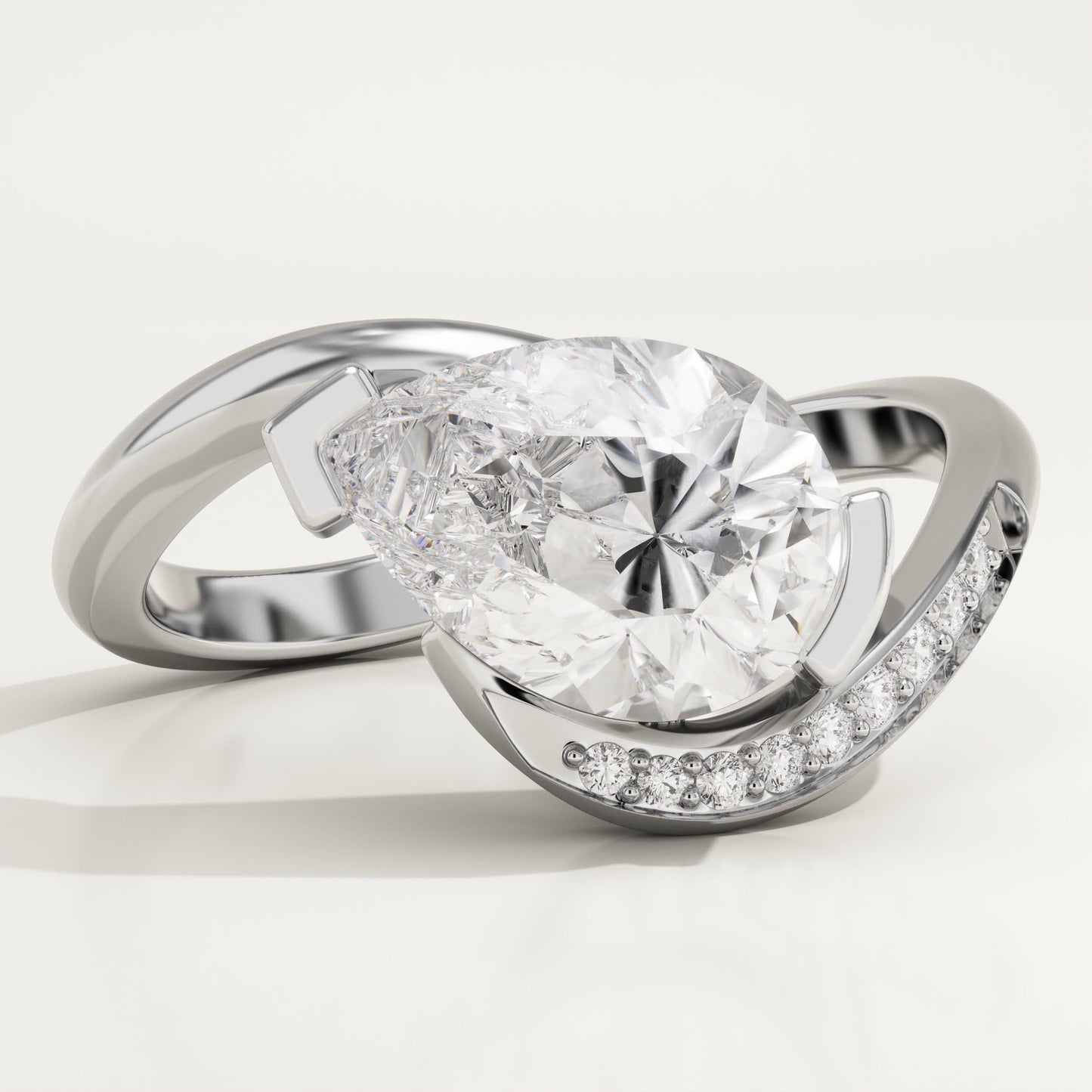 Pear Cut Semi Pave Lab-Grown Diamond Engagement Ring