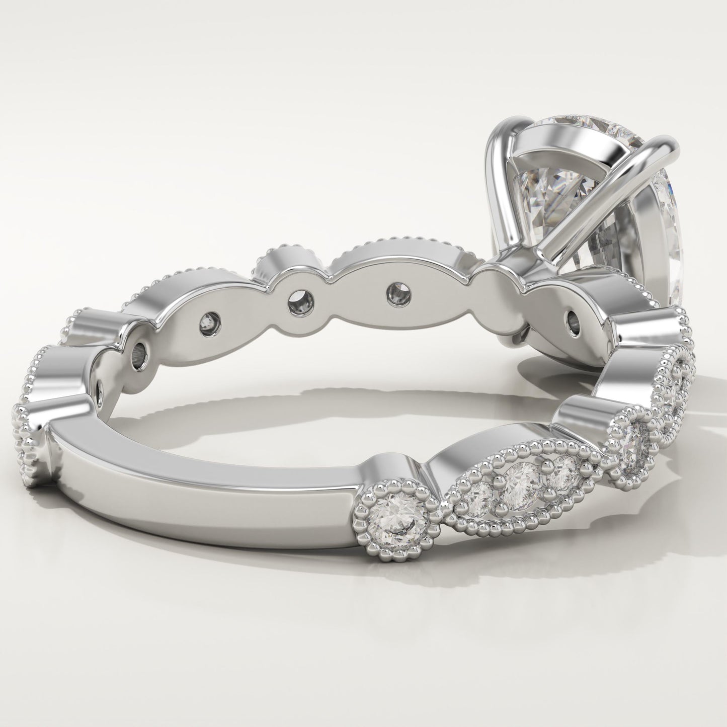 Elongated Cushion Cut Milgrain Pave Lab-Grown Diamond Engagement Ring