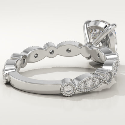 Elongated Cushion Cut Milgrain Pave Lab-Grown Diamond Engagement Ring