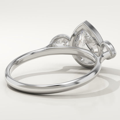 Pear Cut Three Stone Bezel Lab-Grown Diamond Engagement Ring