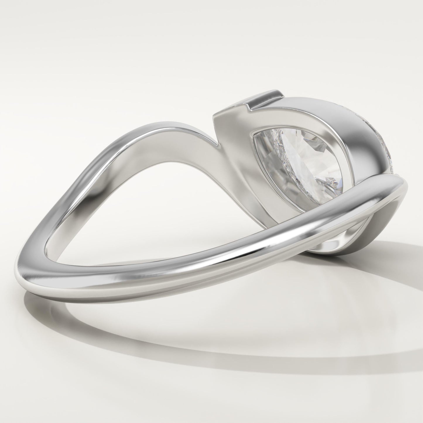 Pear Cut Half Bezel Waved Lab-Grown Diamond Engagement Ring