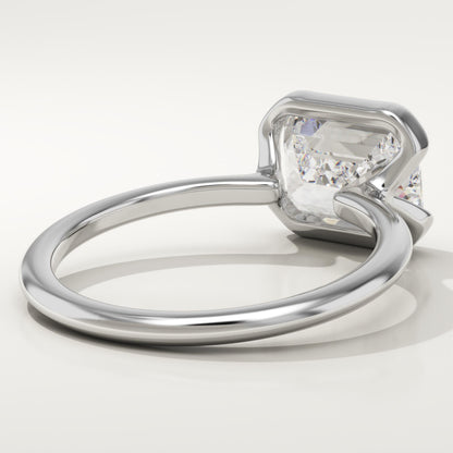 2 CT East West Emerald Cut Half Bezel Moissanite Engagement Ring