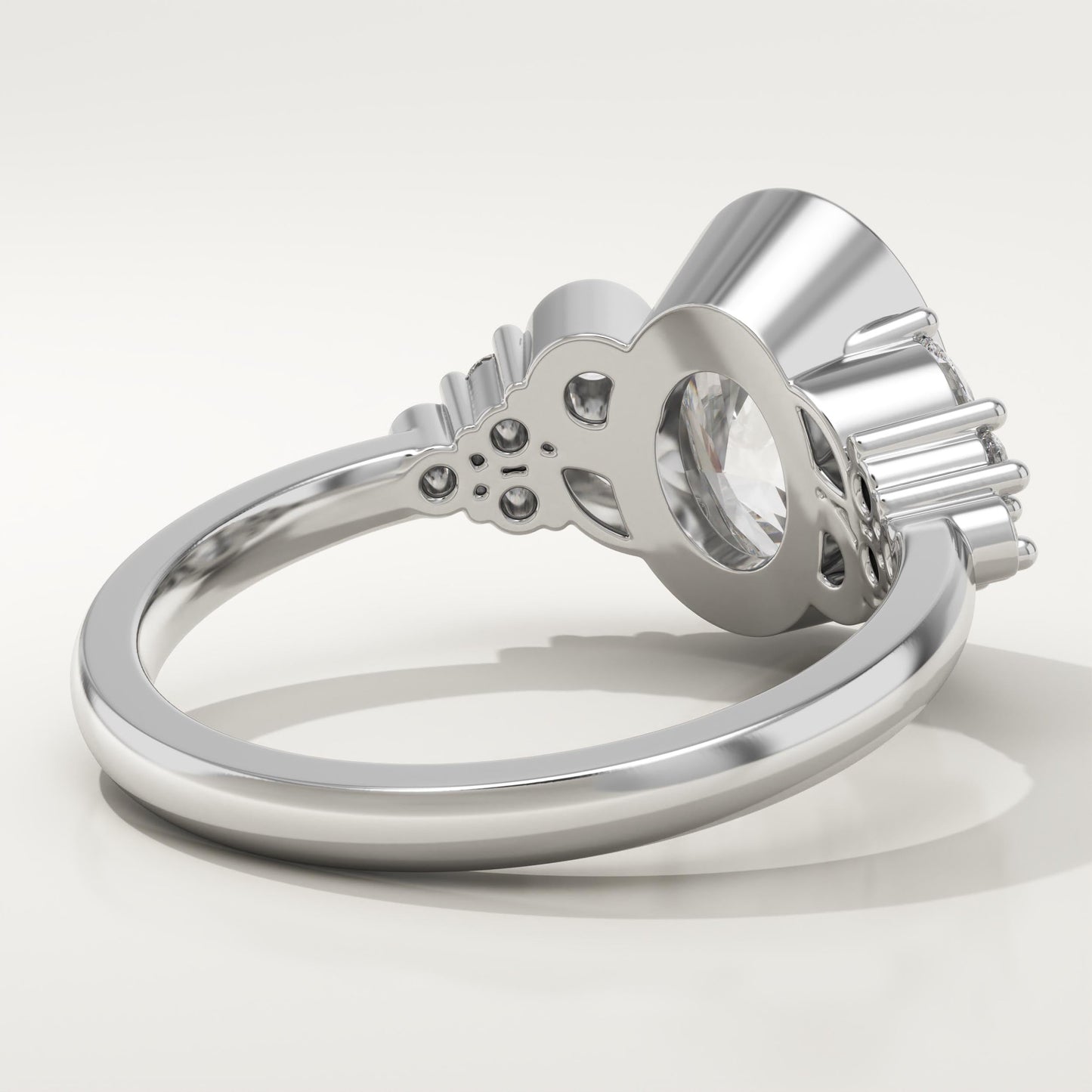 Oval Cut Bezel & Cluster Lab-Grown Diamond Engagement Ring