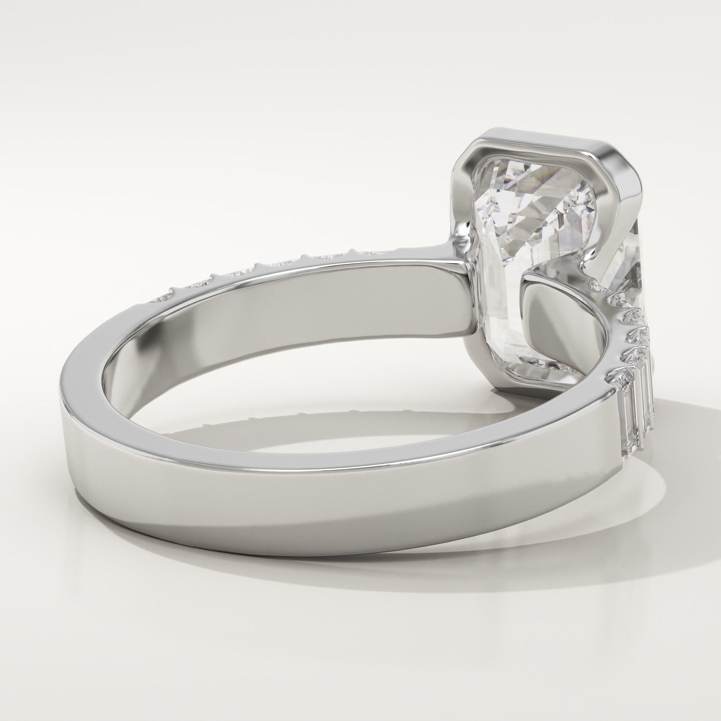 Emerald Cut Half Bezel Pave Lab-Grown Diamond Engagement Ring