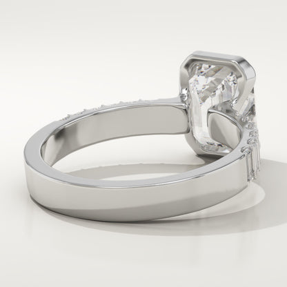 Emerald Cut Half Bezel Pave Lab-Grown Diamond Engagement Ring