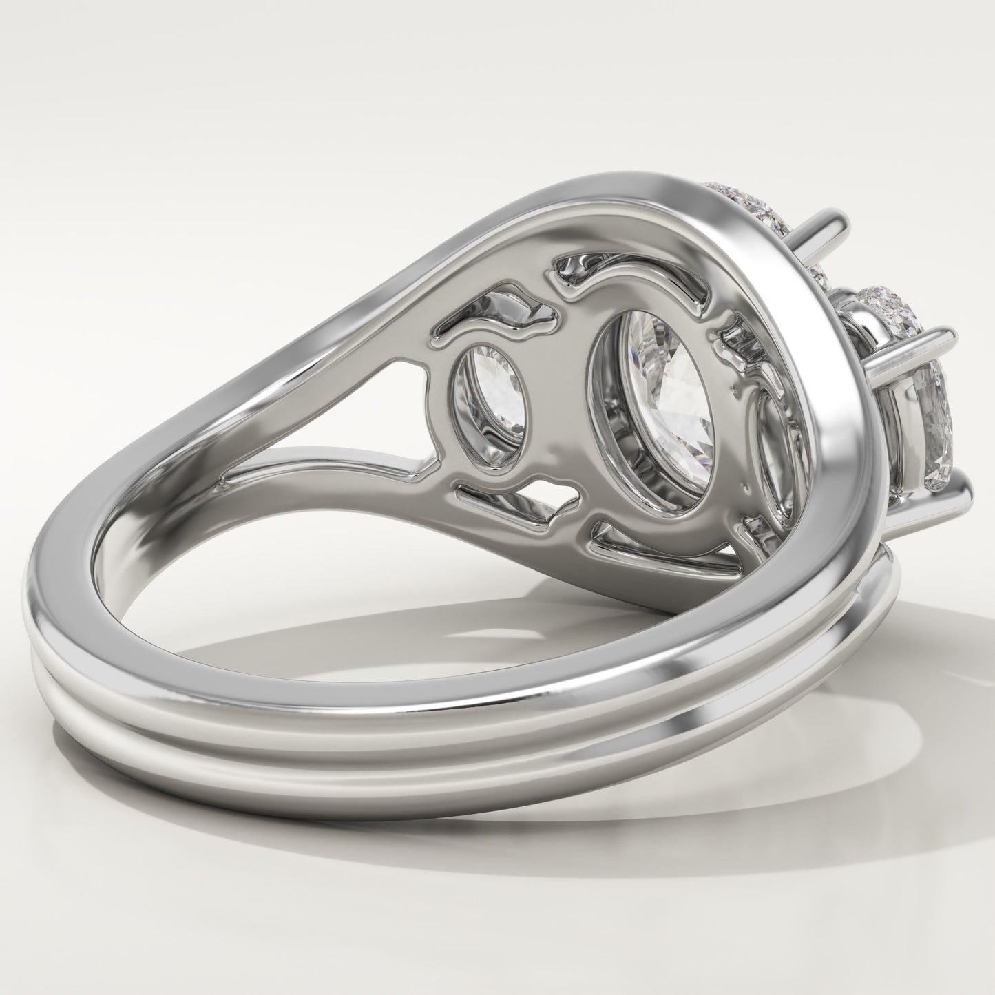 Oval Cut Three Stone Split Shank Lab-Grown Diamond Engagement Ring