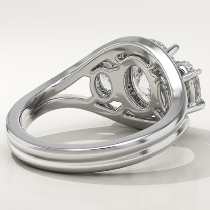 Oval Cut Three Stone Split Shank Lab-Grown Diamond Engagement Ring
