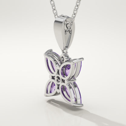 0.72 TCW Round & Pear February-Amethyst Birthstone Necklace