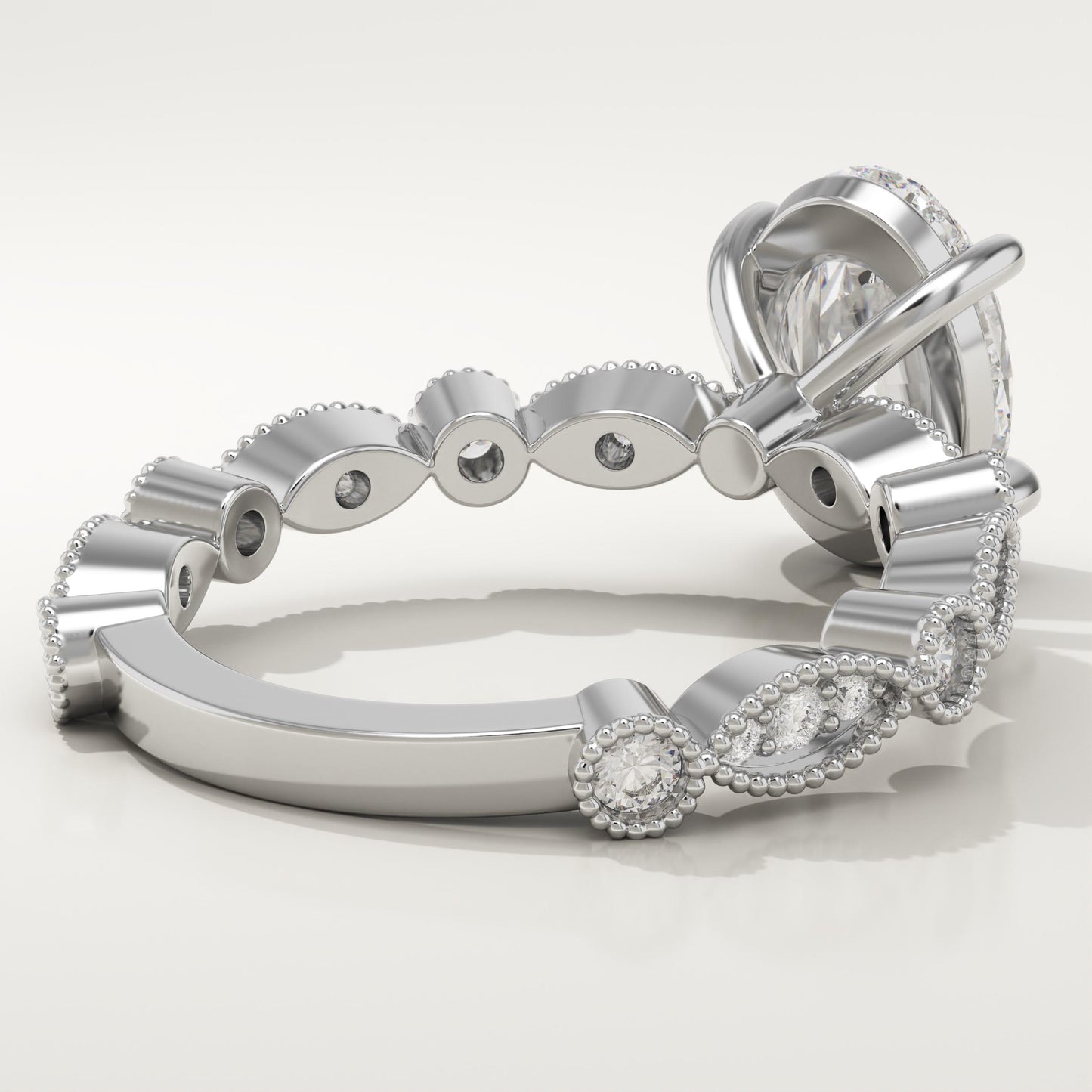 Oval Cut Milgrain Pave Lab-Grown Diamond Engagement Ring