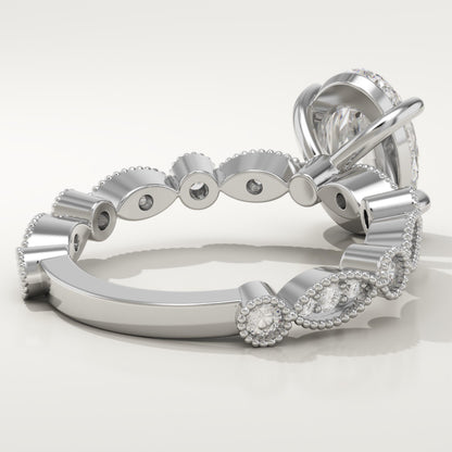 Oval Cut Milgrain Pave Lab-Grown Diamond Engagement Ring