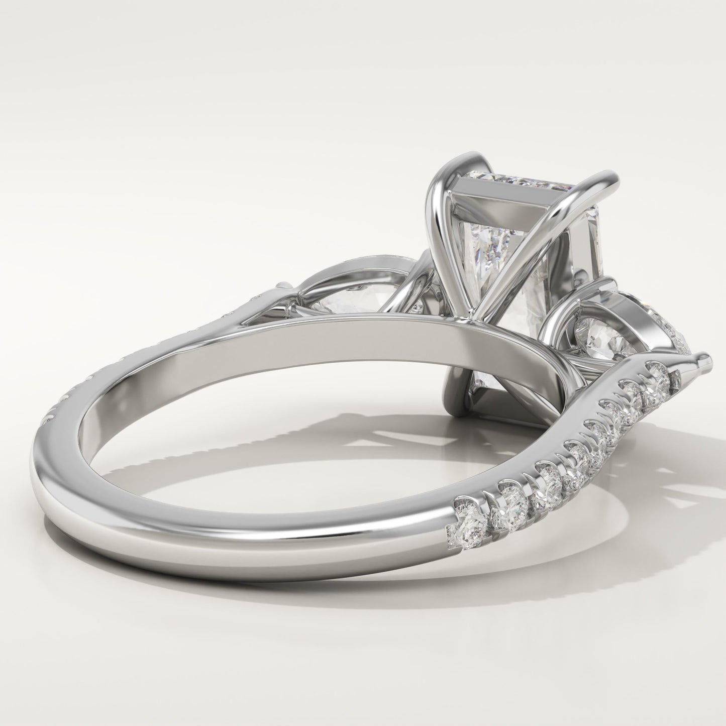Radiant Cut Three Stone & Pave Lab-Grown Diamond Engagement Ring