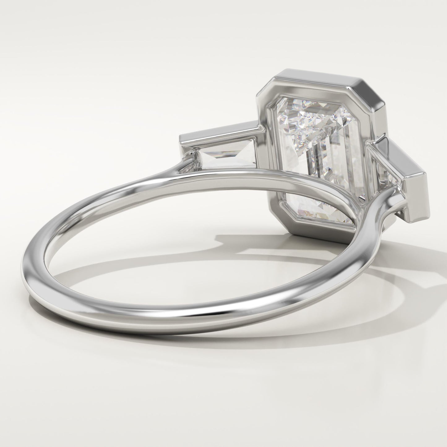 2 CT Emerald Cut Three Stone Bezel Moissanite Engagement Ring