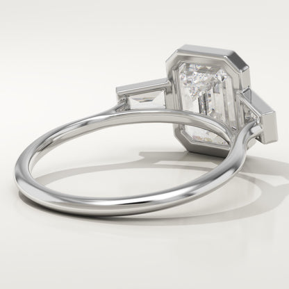 2 CT Emerald Cut Three Stone Bezel Moissanite Engagement Ring