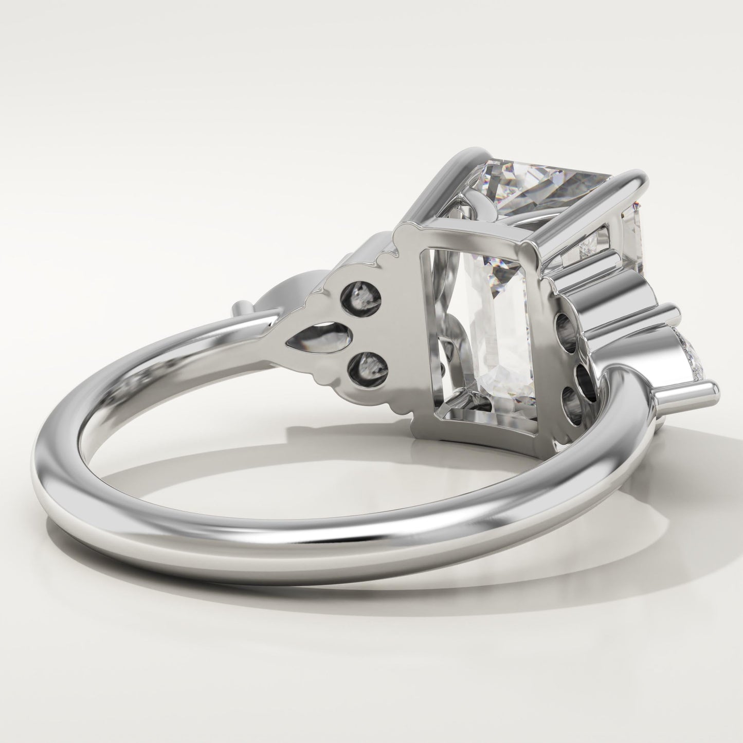 Emerald Cut Cluster Lab-Grown Diamond Engagement Ring