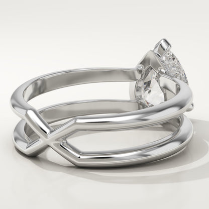 1.5 CT Pear Cut Double Shank Hidden Halo Moissanite Engagement Ring