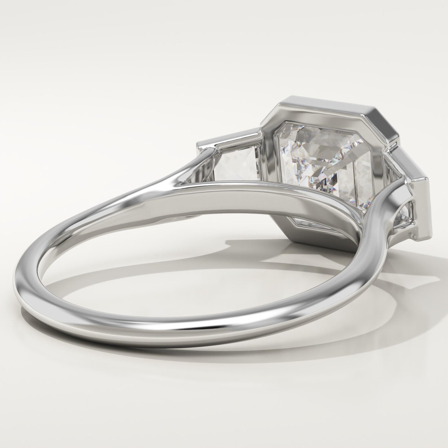 Asscher Cut Three Stone Bezel Lab-Grown Diamond Engagement Ring
