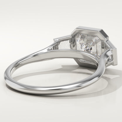 Asscher Cut Three Stone Bezel Lab-Grown Diamond Engagement Ring