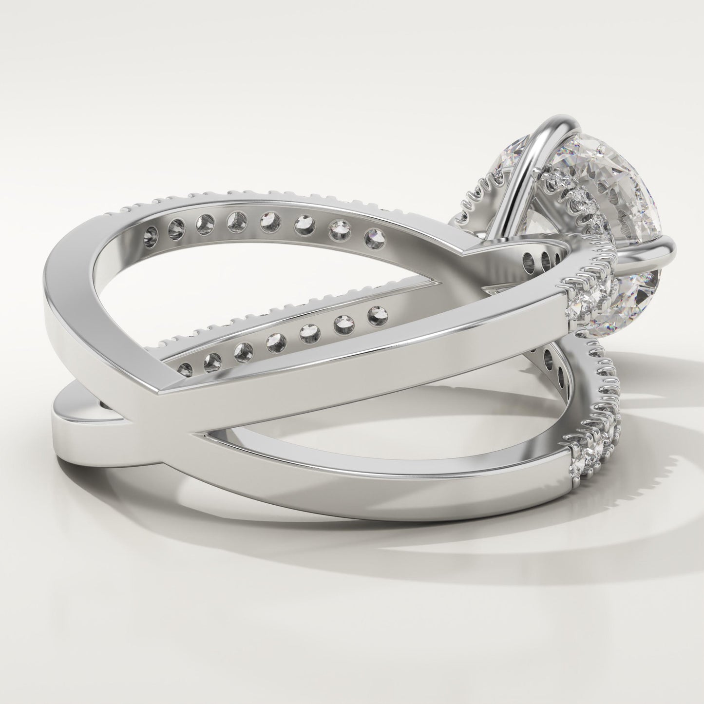 Round Cut Hidden Halo & Criss Cross Pave Lab-Grown Diamond Engagement Ring