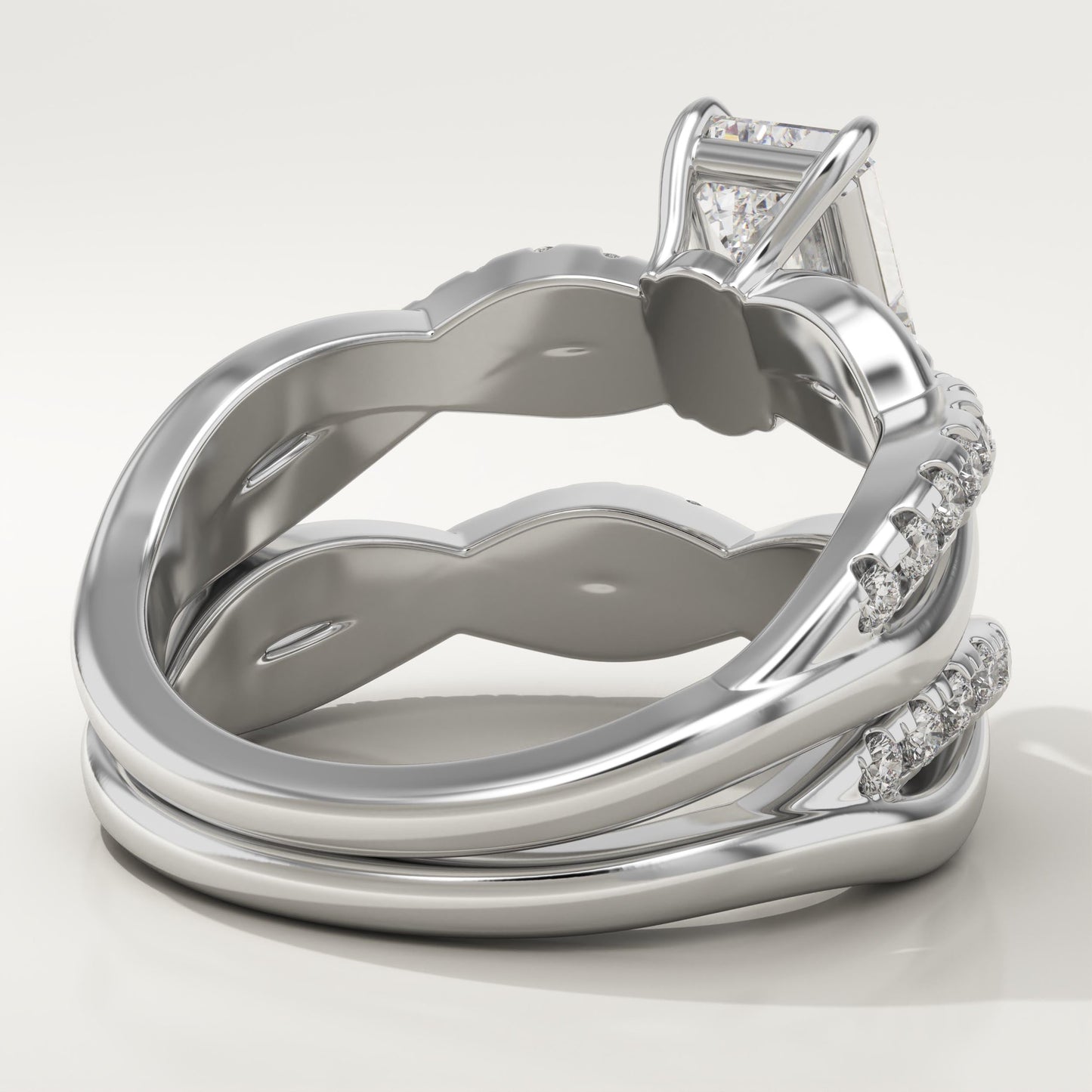 Emerald Cut Twisted Pave Lab-Grown Diamond Bridal Set