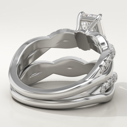 Emerald Cut Twisted Pave Lab-Grown Diamond Bridal Set