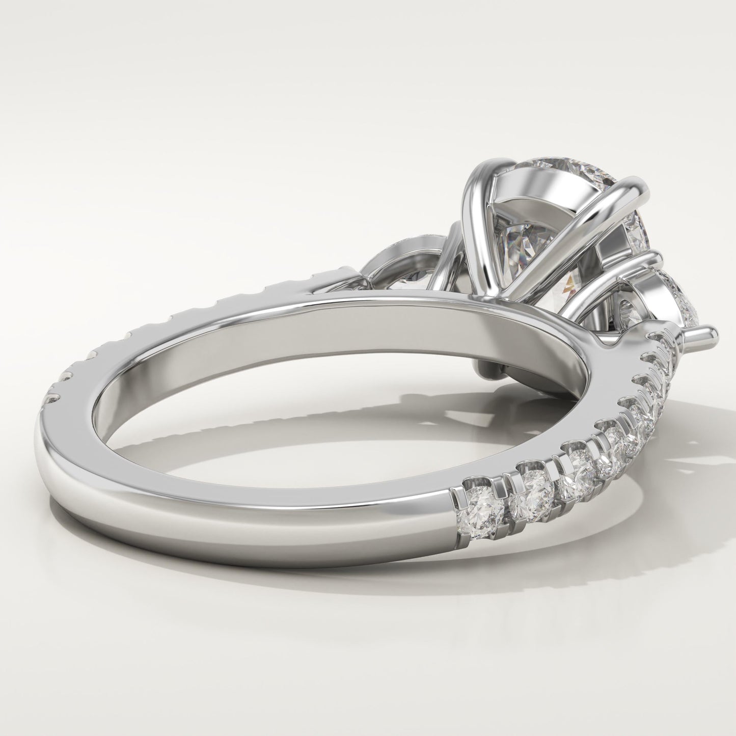 Elongated Cushion Cut Three Stone & Pave Lab-Grown Diamond Engagement Ring