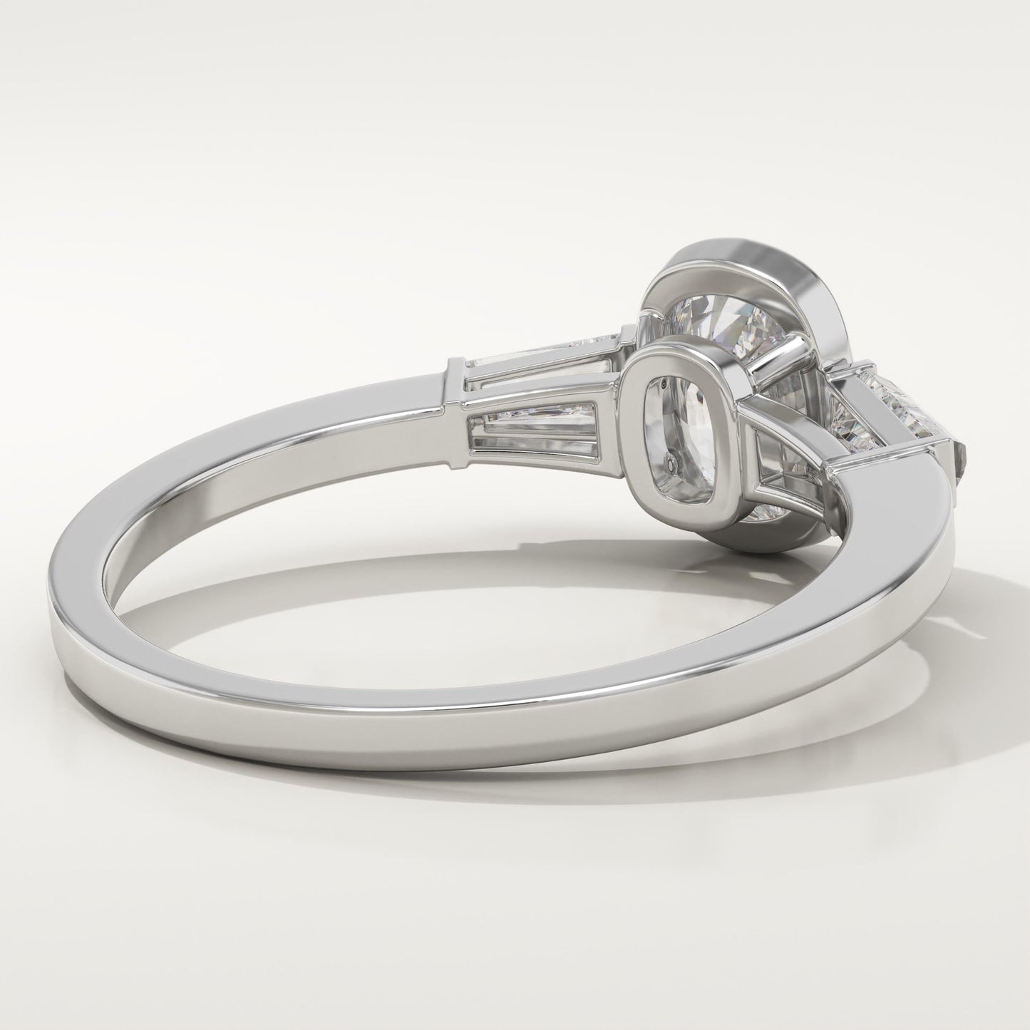 Elongated Cushion Cut Three Stone Half Bezel Lab-Grown Diamond Engagement Ring