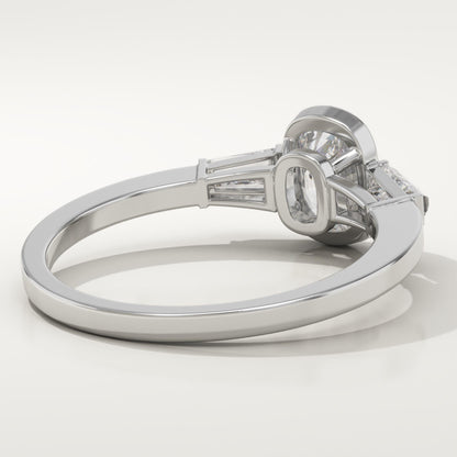 Elongated Cushion Cut Three Stone Half Bezel Lab-Grown Diamond Engagement Ring
